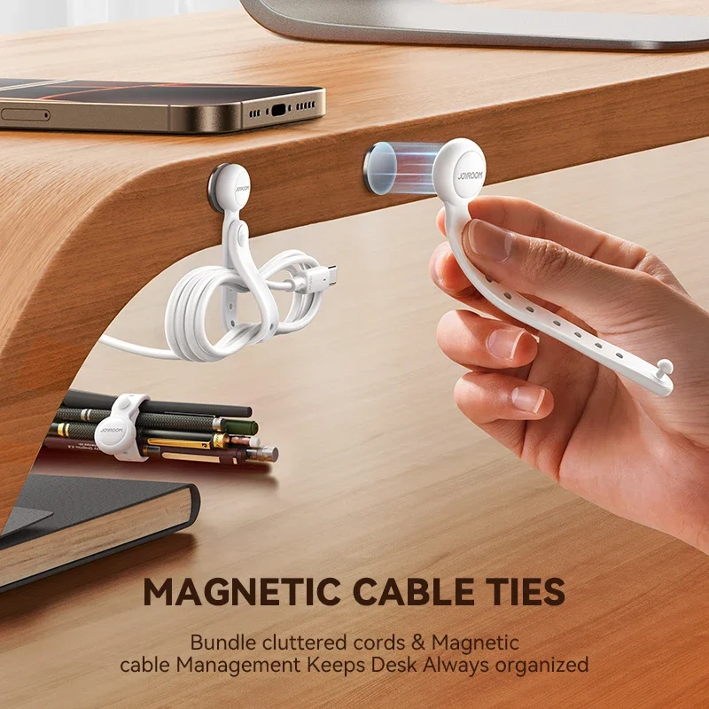 Cable Organizer Joyroom 6/12PCS Magnetic Cable Organizer Ties Wire Management 11cm Cable Holder Desktop Adjustable Hook & Loop Organizer Straps