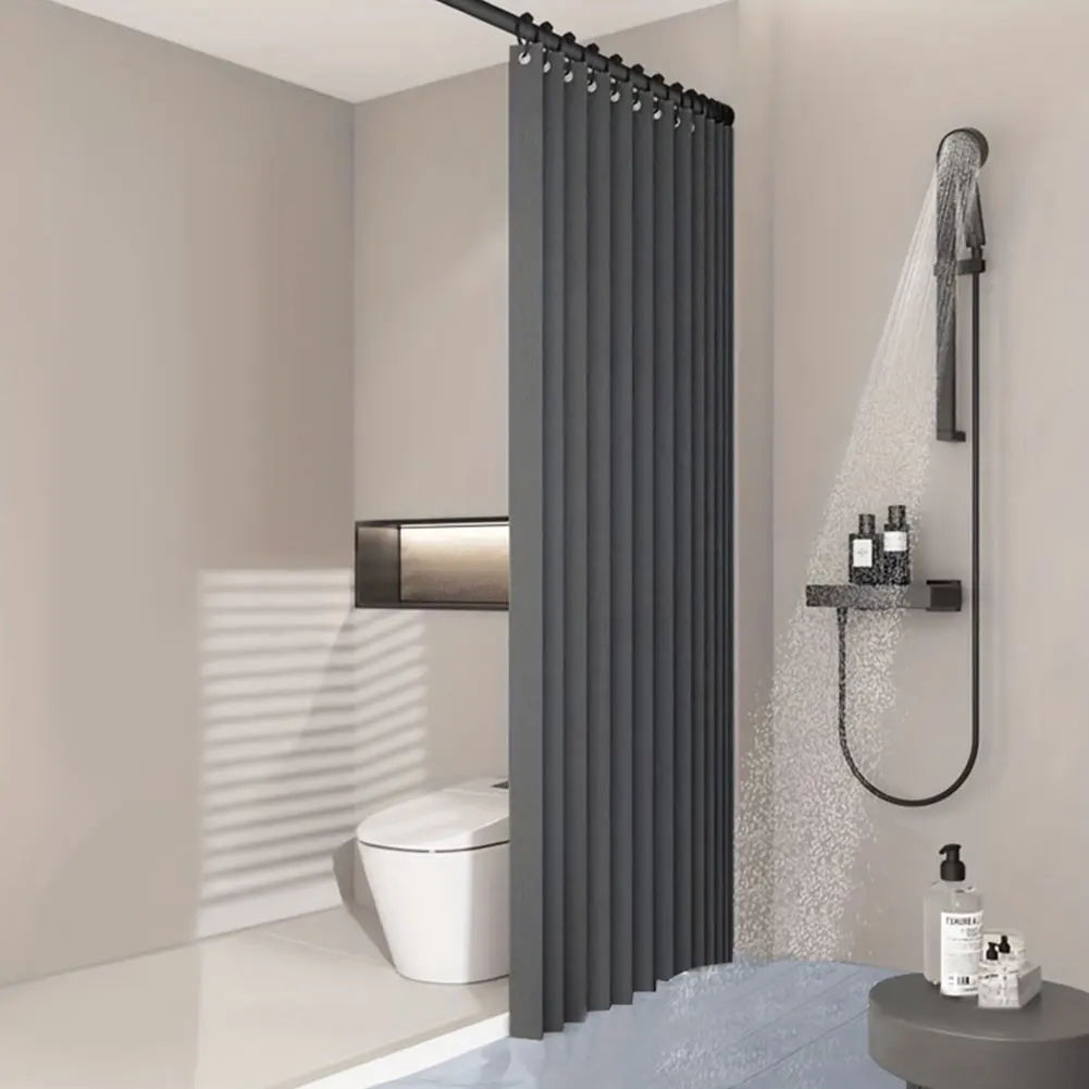 Foldable Magnetic Shower Curtain Waterproof Bathroom Curtain with 14 Hooks Bathtub Curtain Modern for Bathroom 5
