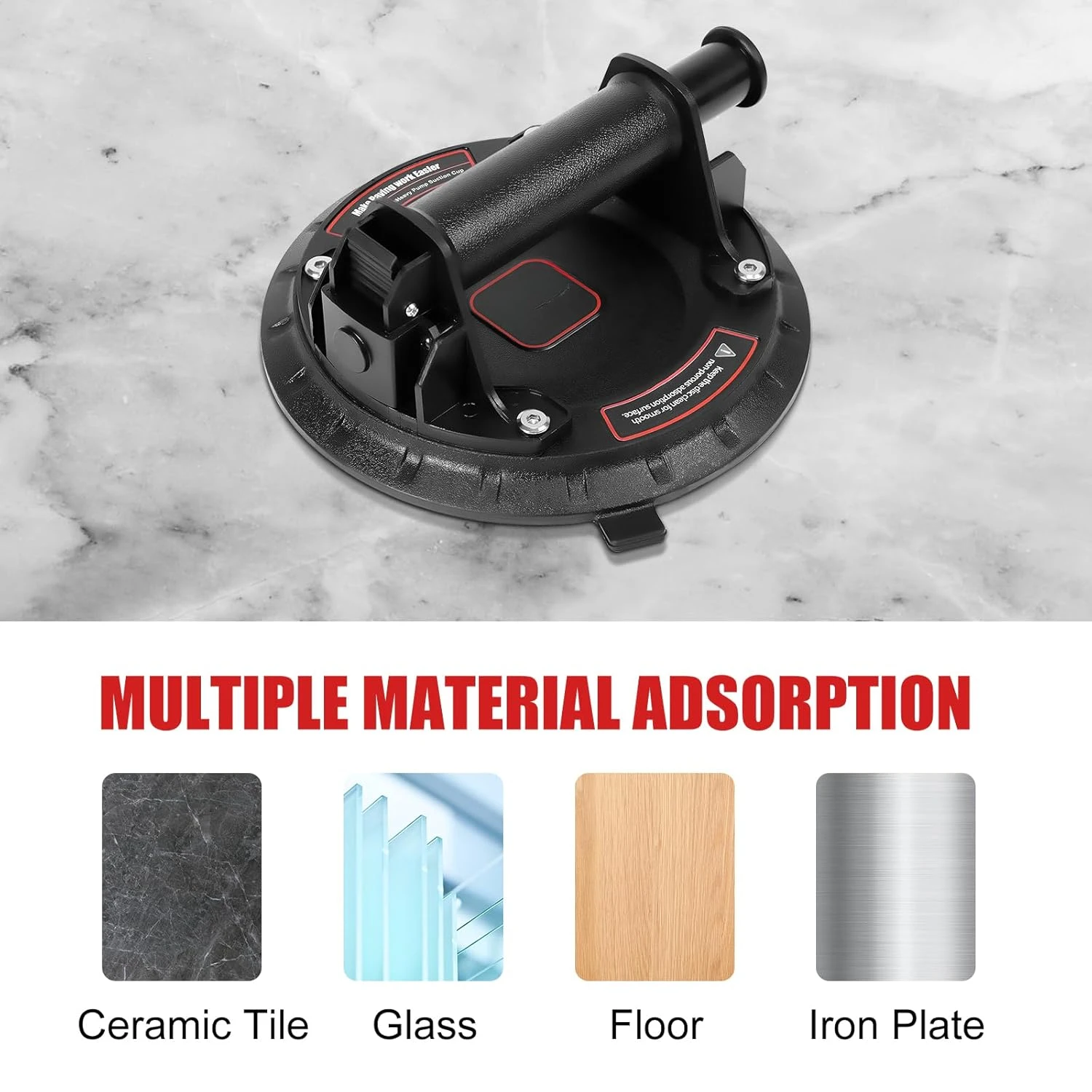 Vacuum Suction Cup 8 Inch 200kg with Pressure Gauge Plastic Handle Heavy Duty Lifter for Granite Tile Glass Manual Lifting