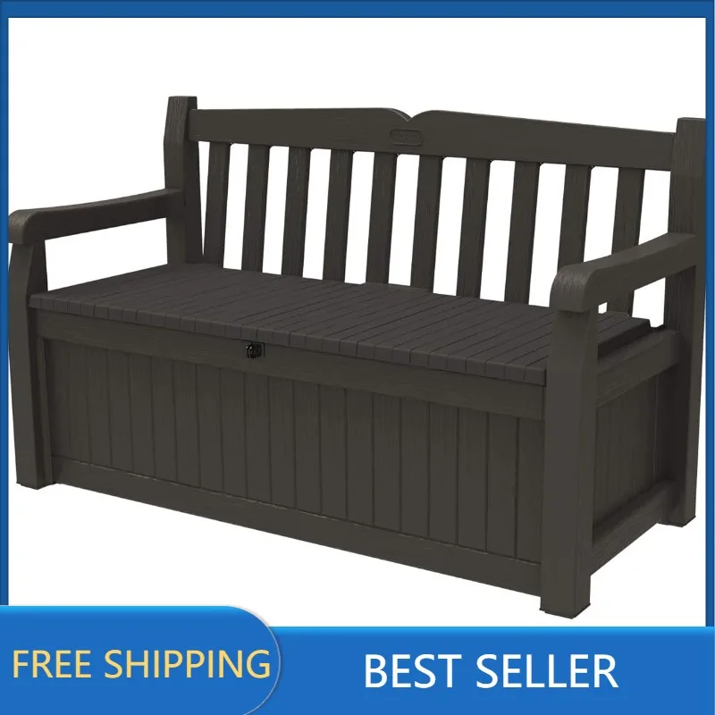 

Keter Solana 70 Gallon Storage Bench Deck Box for Patio Furniture, Front Porch Decor and Outdoor Seating,Brown/Grey