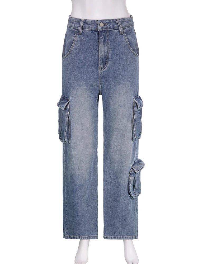 Description Picture 3 of itemAotvotee High Waisted Jeans Cargo Pants Women Y2k Baggy Jeans Retro Streetwear Denim Cargo Pants Loose Casual Pants Overalls