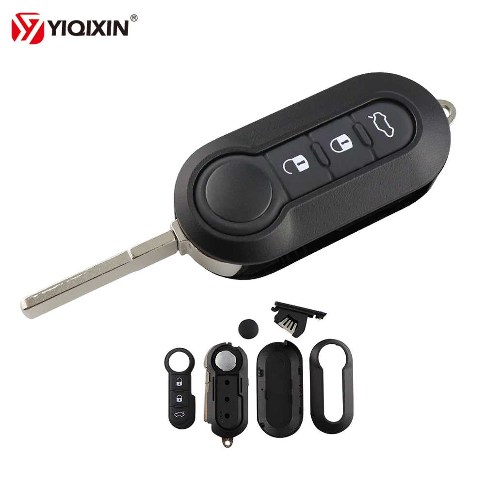 Yiqixin Remote Car Key Shell Sostituzione Per Fiat 500 Panda Punto Bravo Ducato Stilo 3 Button Flip Pieghevole Sip22 Blade Key Shell