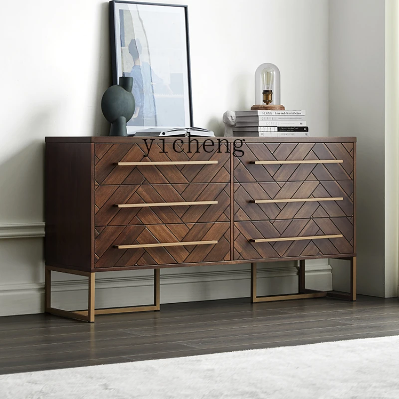 

ZC Retro Solid Wood Chest of Six Drawers Modern Minimalist Bedroom Storage Cabinet Living Room Mid-Ancient Sideboard Cabinet