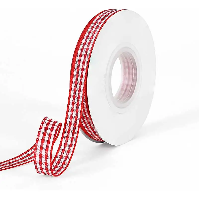 25mm 50Yard Double-sided Gingham Ribbon Scottish Grid Checkered Taffeta  Plaid Ribbon 100% Polyester Home Decoration Gift Wrappin