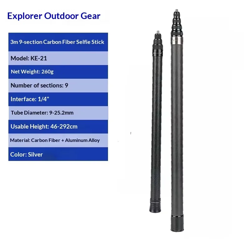 Ultra Long 3-Meter Carbon Fiber Adjustable Telescopic Invisible Selfie Stick