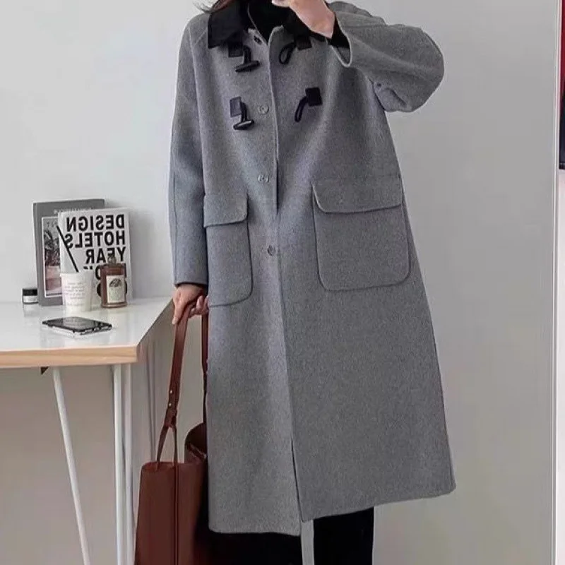 

Red Double-Sided Wool Coat for Women, Loose Chicins Coat, Medium and Long, High-End Network, New, Autumn and Winter, 207