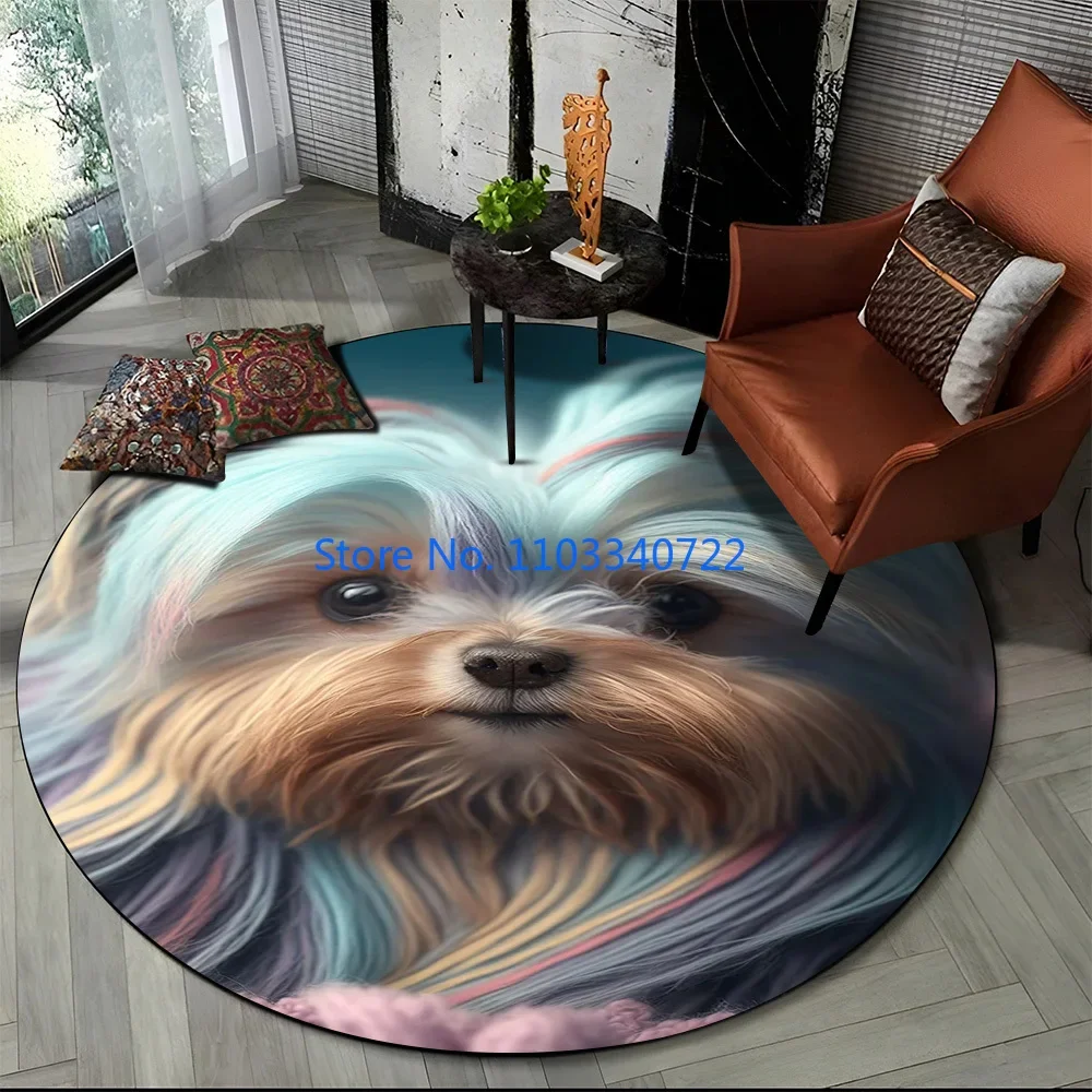 

Cute Dog Samoye,Chihuahua,Koki Pomeranian Rug Round Carpet 120cm Crawling Game Non-slip Play Floor Mat for Kids Room Decor