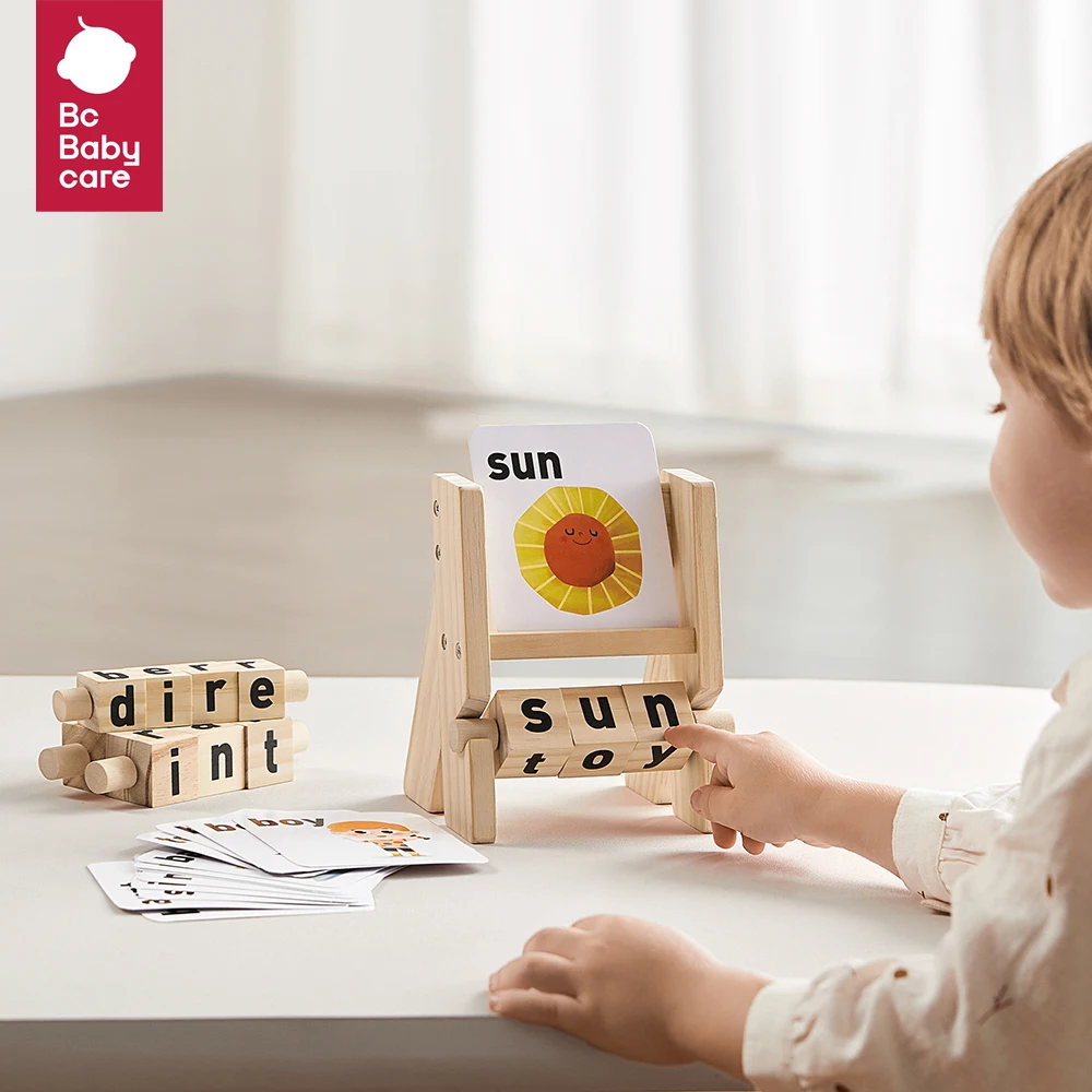 Wooden Reading Blocks & Flash Cards - Montessori Spelling Games For Toddlers 3-5 Years
