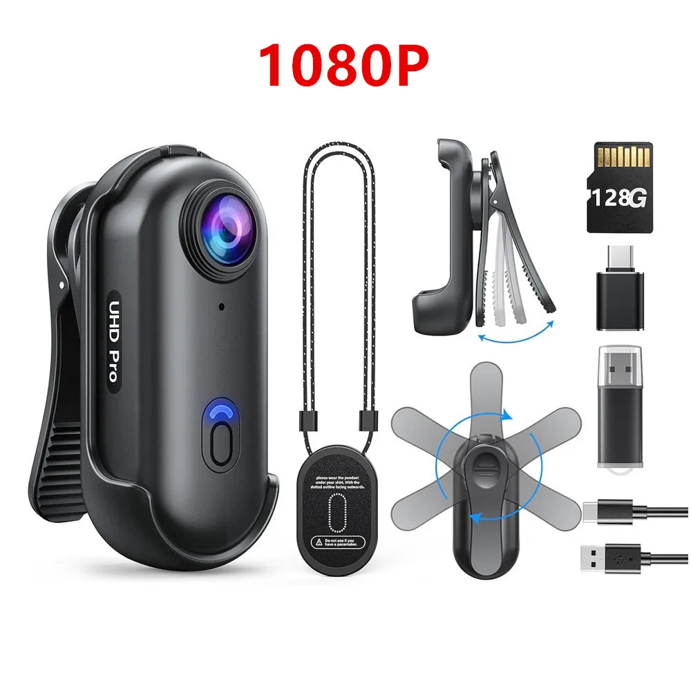 4K Mini Körperkamera 1080P Tragbare Kamera 128GB Tragbarer Videorecorder Camcorder Helmhalterung Vlogging mit drehbarem Clip
