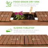 Outdoor Wooden Garden Potting Bench with Sliding Table, Dry Sink, Storage, and Locking Wheels