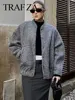TRAFZA Women Elegant Solid Coat Button Long Sleeve Pocket Bomber Jacket Autumn Winter Female Casual Loose Streetwear Coats 1