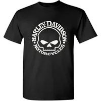 Harley-Davidson Men's Summer T-shirt Letter Skull Pattern Printed Solid Color Round Neck Solid Color Fashion Casual T-shirt 1
