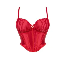 Elegant Red Strapless Corset with Steel Ribbed Halter - XS (Red)
