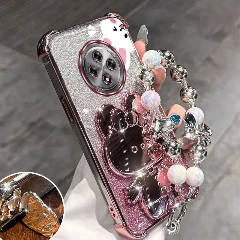 Glitter Mirror Rabbit Phone Holder Case with Anti-Knock Stand and Airbag Protection