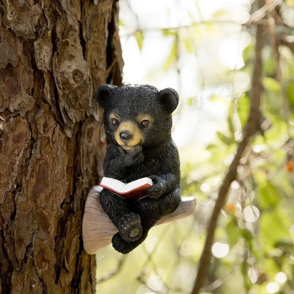 

Bear Ornament Creative Sun Resistant Weather-resistant Sitting Bear Reading Book Animal Figurine Porch Ornament