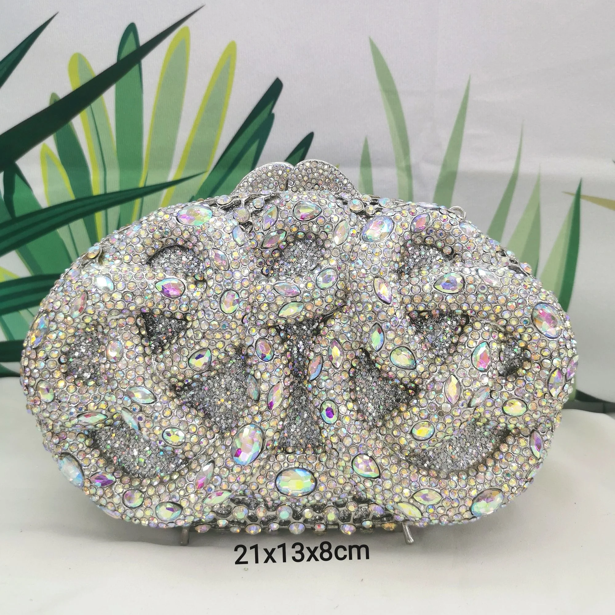 

Lady Hot pink/Green/Silver Rhinestone Bags Luxury Female Diamond Crystal Clutch Elegant Gold Metal Wedding Dinner Purses