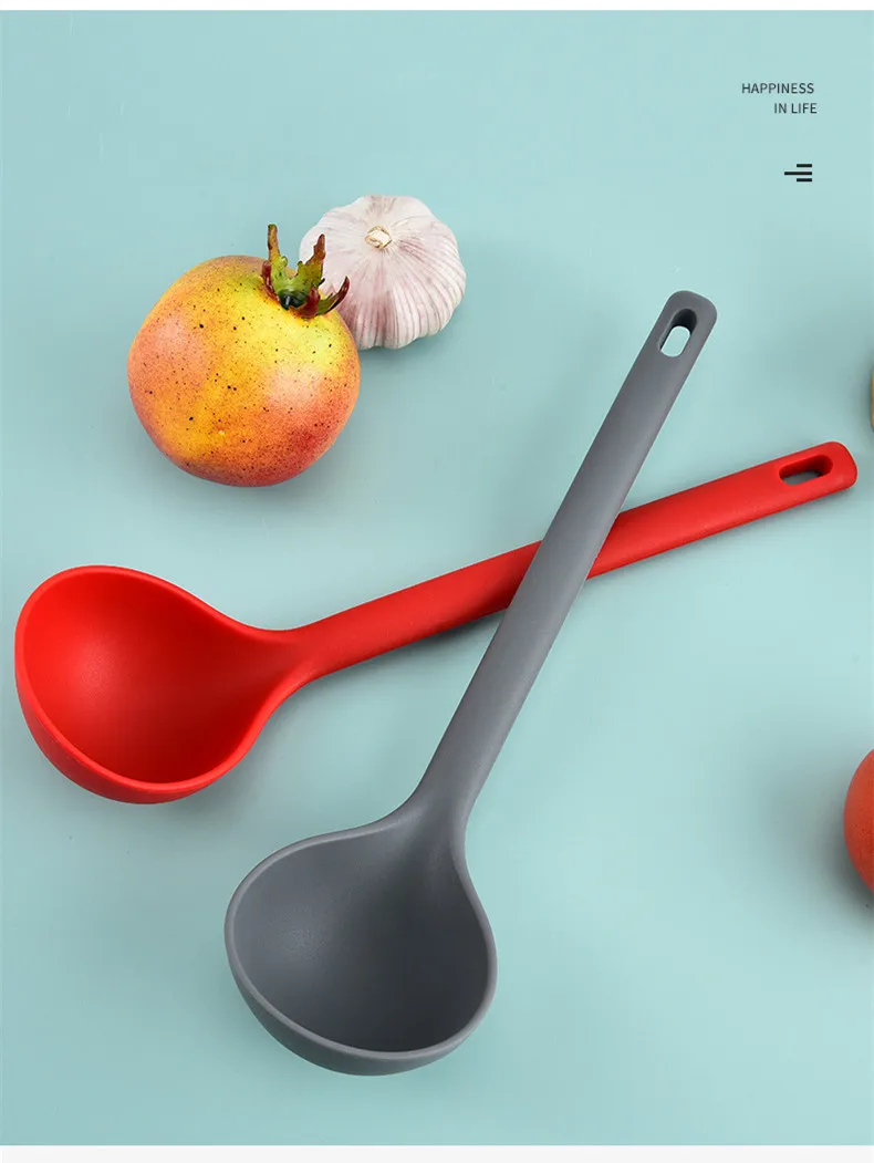 Description Picture 6 of itemLarge Thickened Silicone Soup Spoon Long Handle Ramen Noodles Bouillon Ladle Japanese Kitchen Tablespoons Tableware Kitchenware