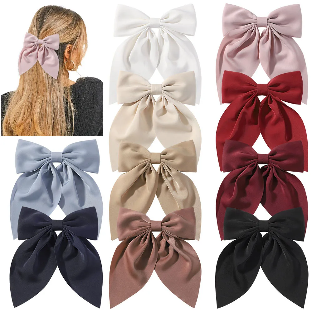 

Pack of 10Pcs 5.0 Inch Large Satin Bow With Clips For Baby Girls Cheer Bows Hairclip For Women Party Headwear