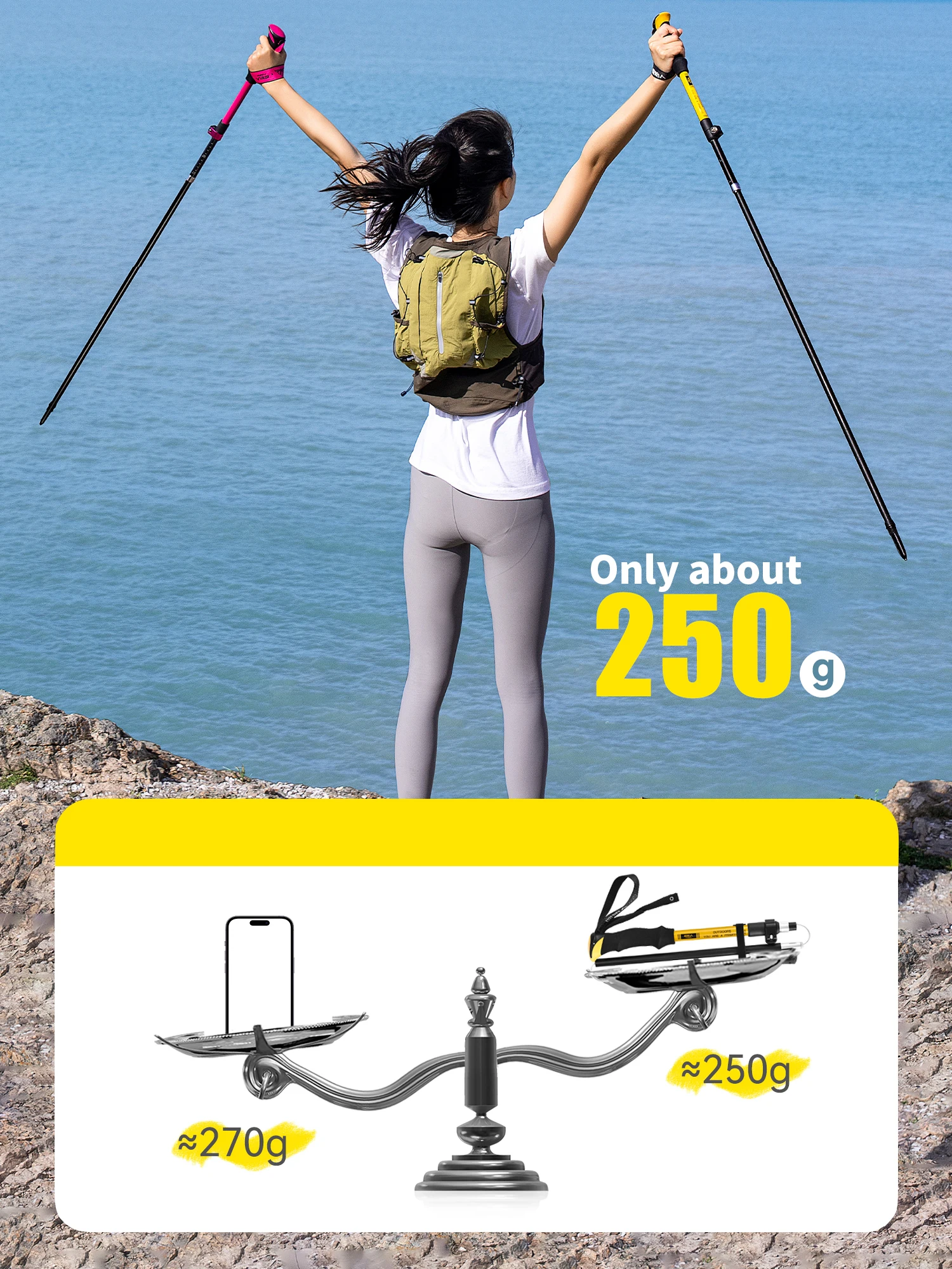 Walking Stick 3 Sections Foldable Ultralight Aluminum Alloy Hiking Pole Quick Open Outdoor Travel Hiking Trekking Pole