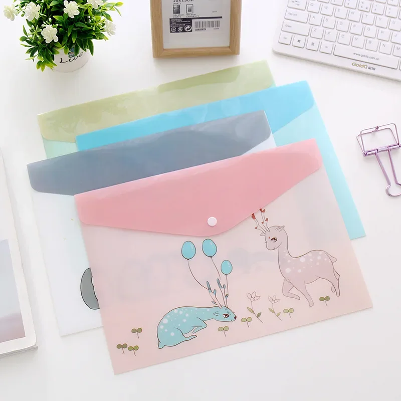 A4 Cute Cartoon Animal File Holder Snap Button PVC Folder Pen Box Office Information Bag 10Pcs/set