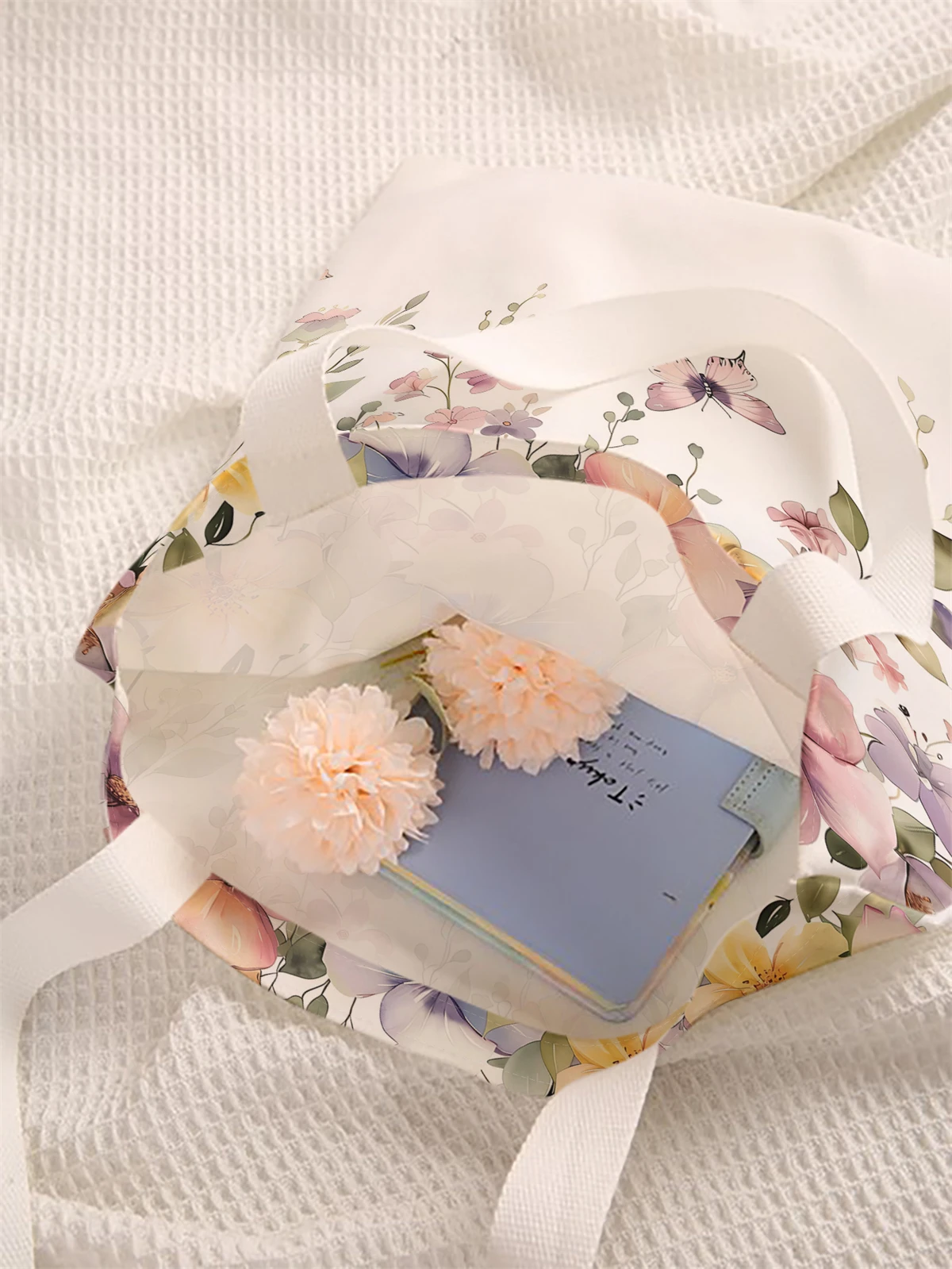 Flower pattern printed casual handbag, reusable fashionable backpack, multifunctional handbag, canvas shopping bag