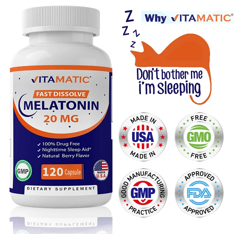 

High Potency Melatonin 20 Mg Tablets | Vegan, Non-GMO, Gluten Free | Natural Berry Flavor Natural Sleep Aid