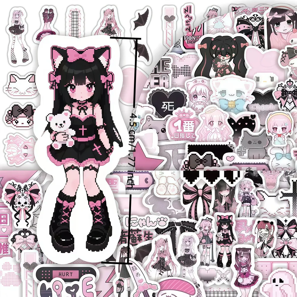 Gothic Lolita Sticker Set Japanese Gothic Anime Decals for Water Bottle Kawaii Aesthetic Stickers 100PCS