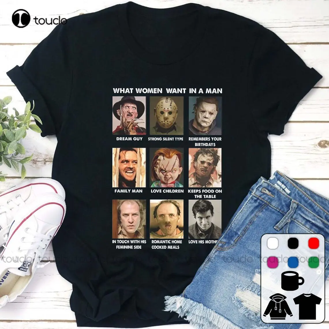 

What Women Want In A Man Shirts Crazy Horror Character Shirts Halloween Gift Custom Halloween Horror Vintage Movie T Shirt Retro