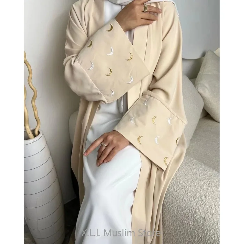Spring Muslim Moon Embroidered Dubai Kimono Luxury Islam Turkey Elegant Robe 2024 Kaftan Modest Loose Abayas For Women Clothes