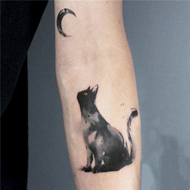 Tatouage Temporaire Impermeable Autocollant Noir Blanc Chat Lune Design Art Corporel Faux Tatouage Flash Bras Femme Homme Aliexpress