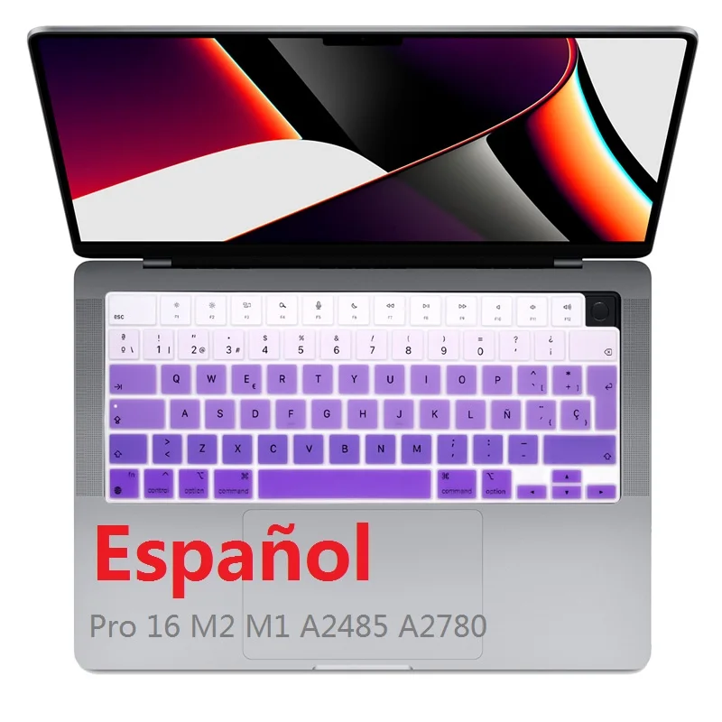 Rainbow Spanish Per Macbook Pro 16 M2 M1 A2485 A2780 2022 2021 Eu Cover Per Tastiera Spagnola Per Macbook Pro 16 M1 M2 Eu Protector