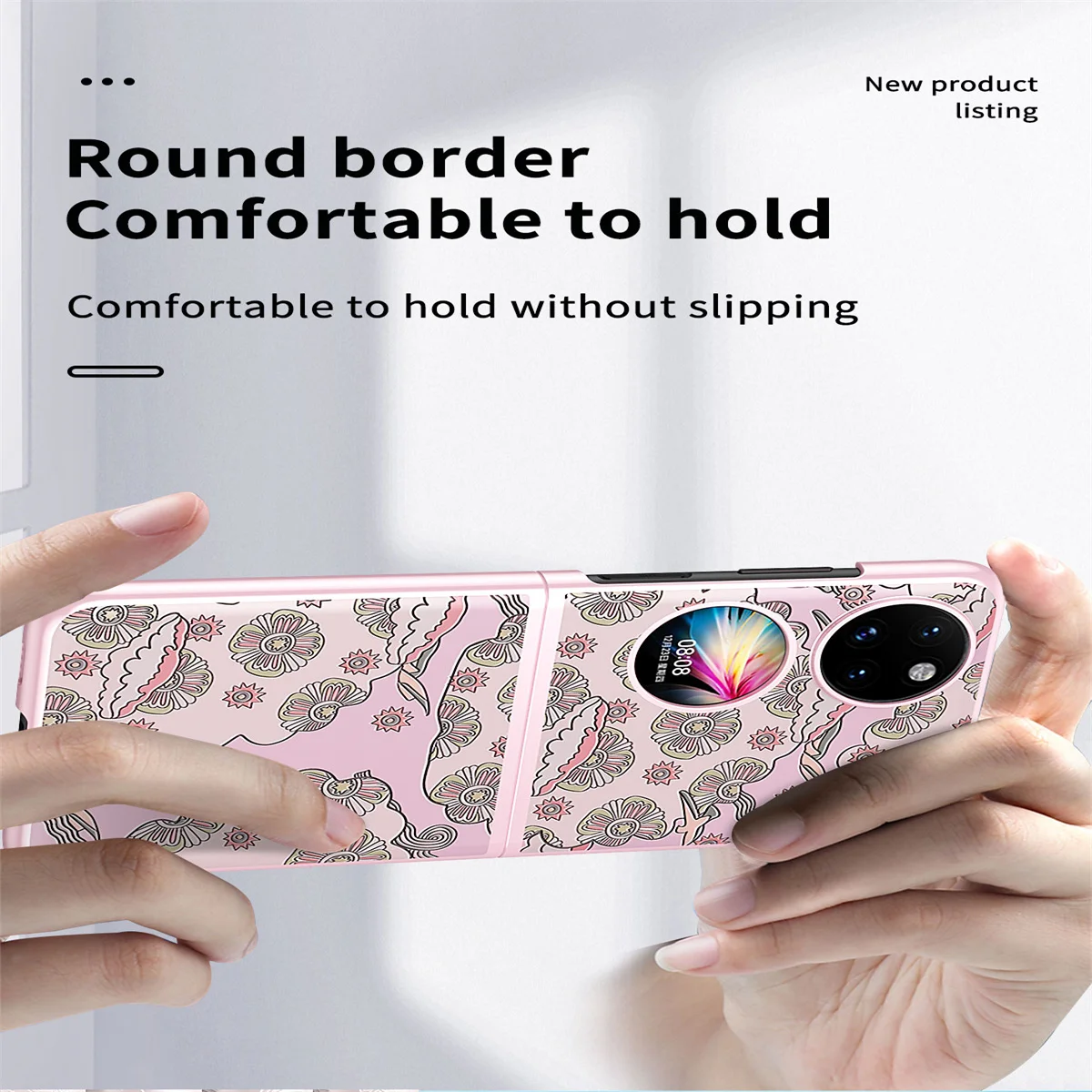 Plating Frame Relief Pattern For Huawei P50 Pocket ,Embossed Leather Shell For Pocket S With Round Bezel Against Falling