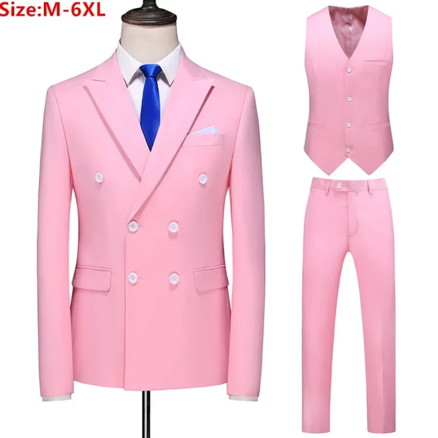 New 2024 Men's Wedding Party Double Breasted Solid Suit Sets Male Slim Banquet Evening 3 Pieces Blazers Jacket+Vest+Pants Sets luxury male suit 2023 new in elegant male brand jacquard suit jacket pants 2 pieces set formal party business wedding male suits