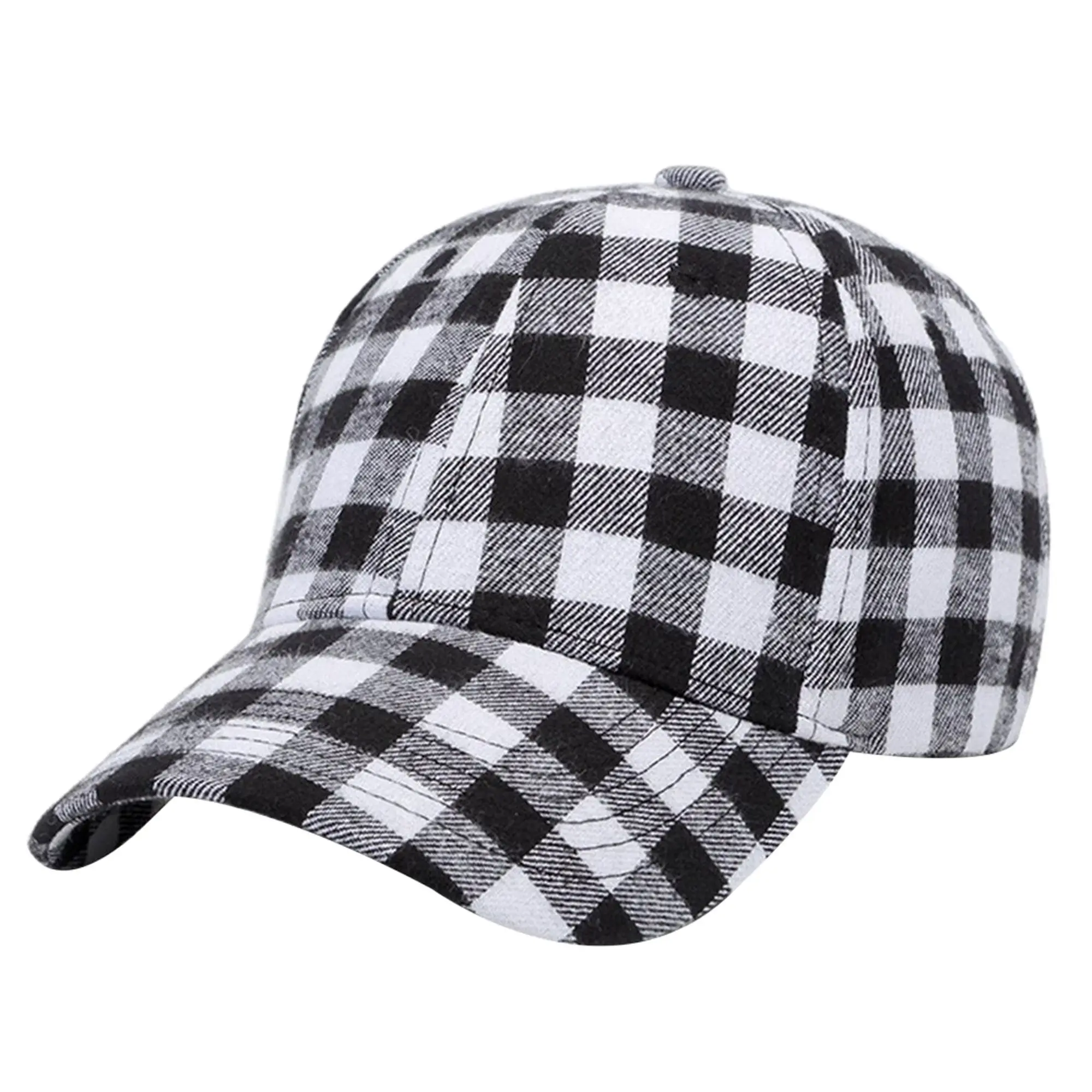 

Black White Plaid Buffalo Cap Women Soft Blend Checked Baseball Cap Visor Hat Adjustable Outdoor Sports Sunhat