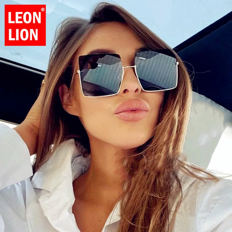 

LeonLion Oversized Rimless Sunglasses Women 2023 Luxury Square Glasses Women/Men Retro Eyeglasses Women Metal Gafas De Sol Mujer