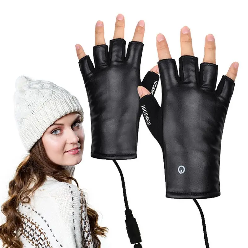 

USB Electric Rechargeable Winter Heated Gloves Half Finger Men Women Warmer Skiing Riding Hiking Protector
