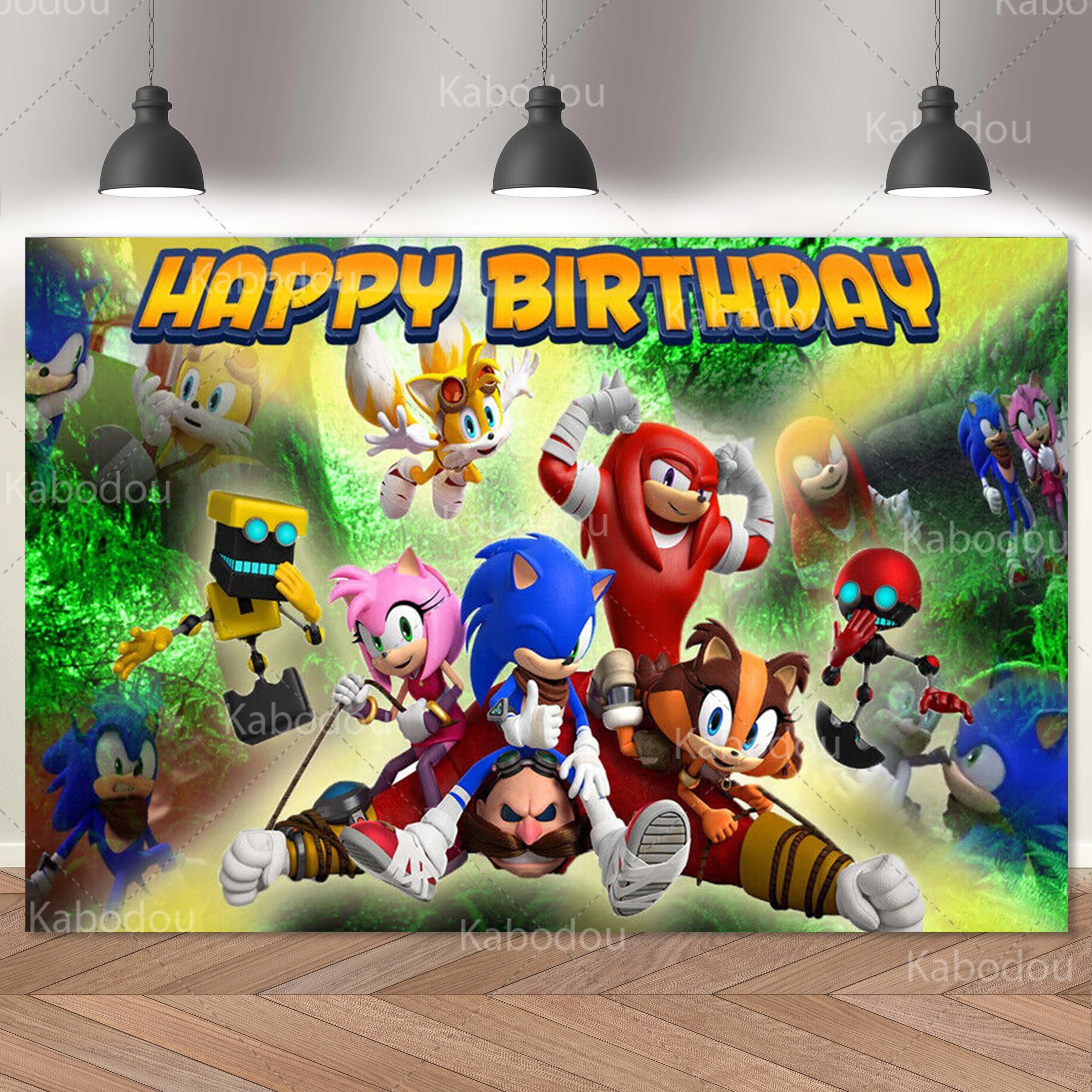 thumbnail image 1 of Fondo de Sonic para fiesta de cumpleaños de niños, decoración de dibujos animados de erizo, fondo para fotografía, pancarta, póster, utilería para estudio de baby shower, 1 of 5