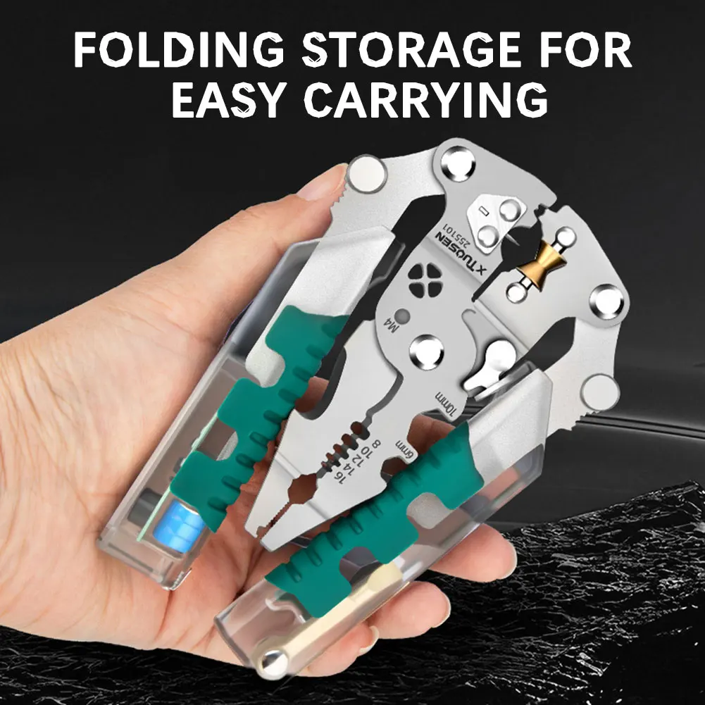 Multi-function Wire Stripping Plier Foldable Voltage Testing Cable Cutter for Cutting Stripping Crimping Wires Electrician Plier