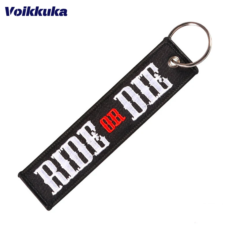 1pc 2pcs 3pcs Set Verkauf Voikukka Schmuck beidseitig Stickerei schwarz Fahrt oder sterben Motorrad Tag Schlüssel bund Tasche accesorios Anhänger