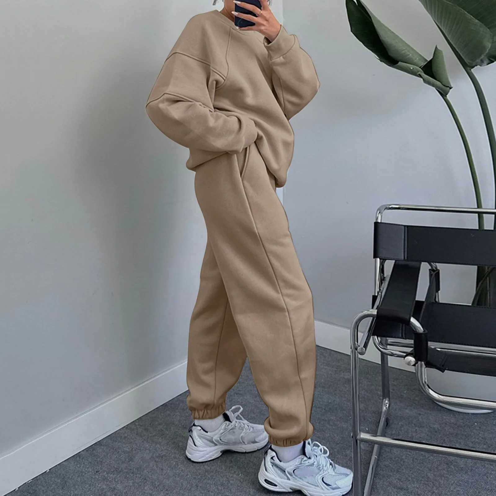 

Women's Fashion Casual 2 Piece Sets Outfits Autumn Winter Hoodless Sweatshirt And Jogger Pants Tracksuit Oversized Sportwear