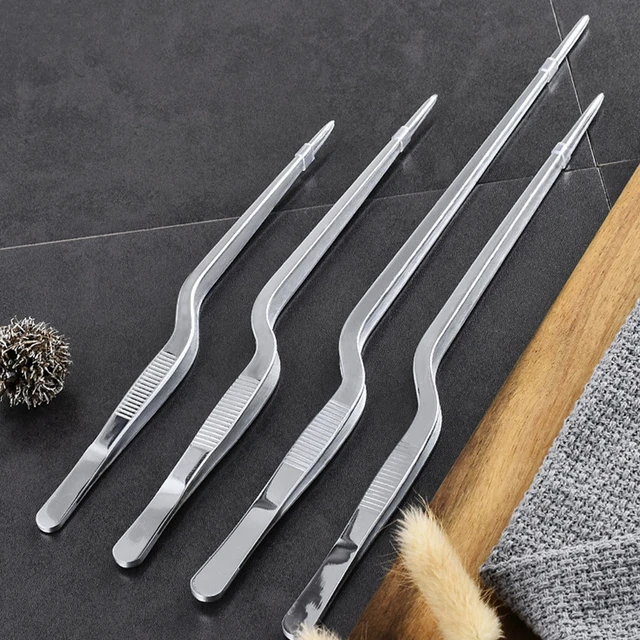 1PC Stainless Steel Tweezers Chef Food Tweezer BBQ Clip Seafood Barbecue  Tongs