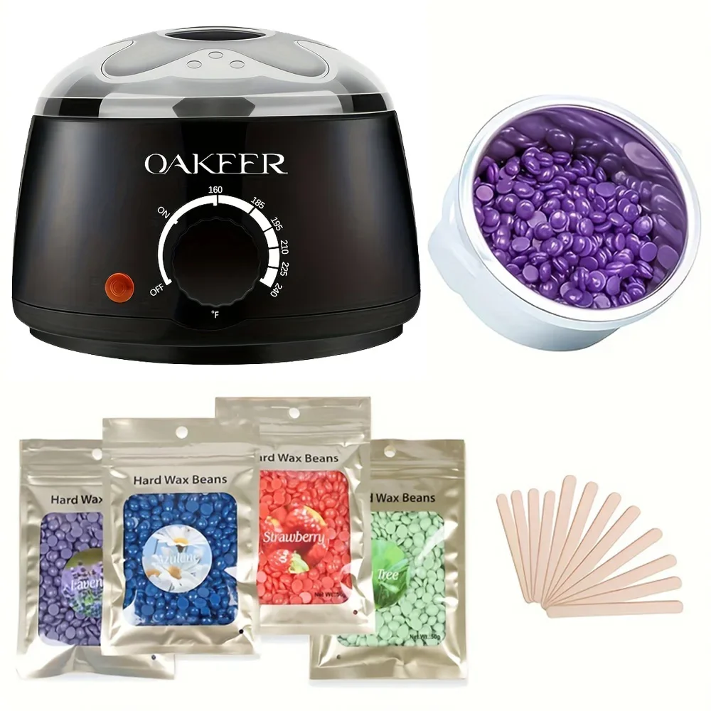 [EU Plug] 200ml Black Wax Melting Machine + 200g Wax Beans Set, Heating, Hair Removal And Therapy Machine Waxing
