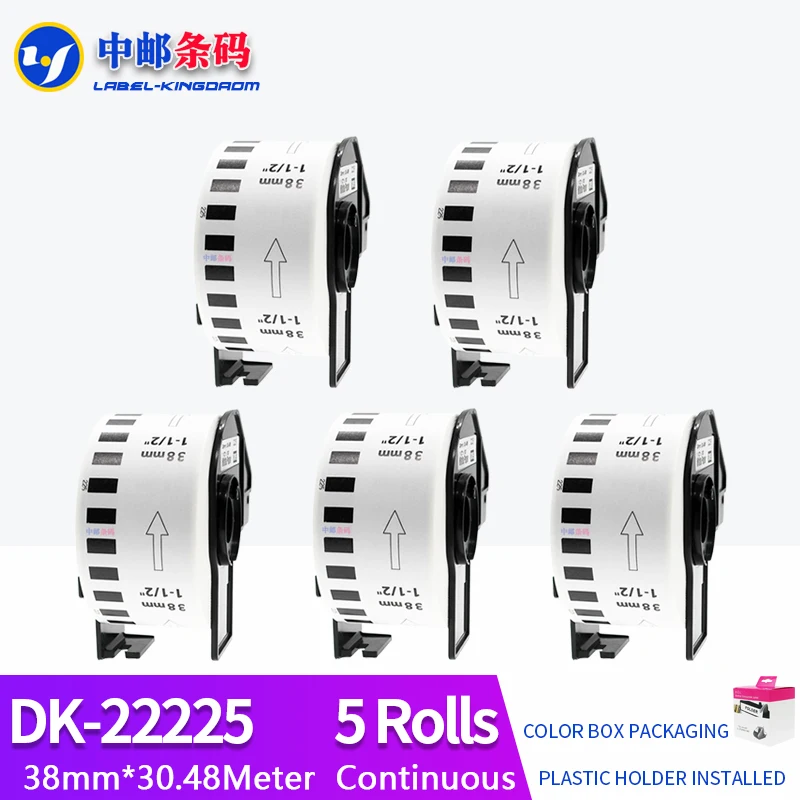 

5 Rolls Compatible DK-22225 Label 38mm*30.48M Continuous For Brother Thermal Printer QL-700/800 All Come With Plastic Holder