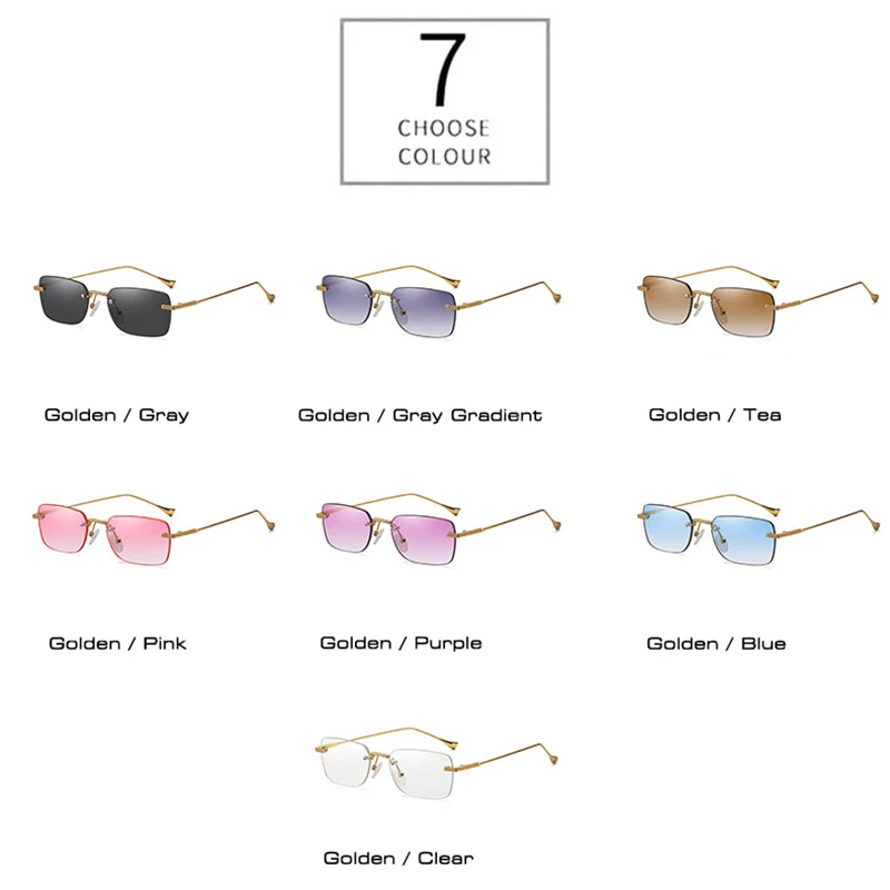 SHAUNA Fashion Rimless Women Gradent Sunglasses Brand Designer Trending Men Small Rectangle Shades UV400