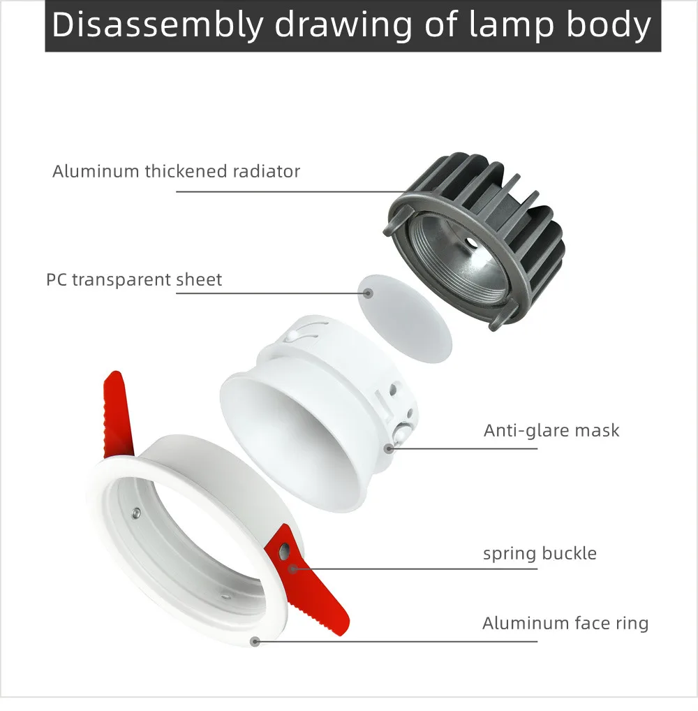 Dimmable SMD LED spotlight commercial household embedded all-aluminum deep cup narrow edge anti-glare downlight 9W 10W 12W15W18W down light