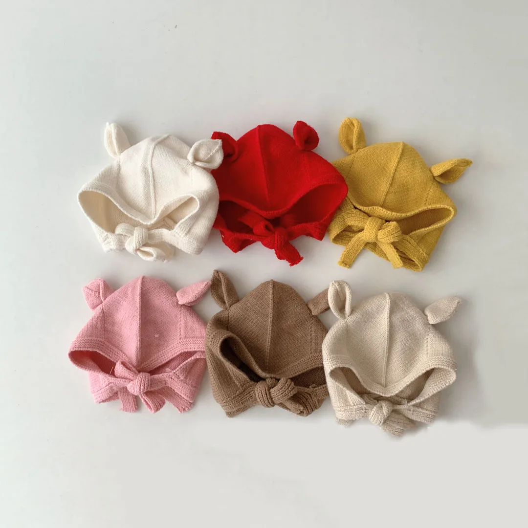 

Autumn Baby Beanie Kids Knitted Hat With Ear 2023 Korea Solid Color Winter Warm Windproof Baby Bonnet Cap For Girls Boys