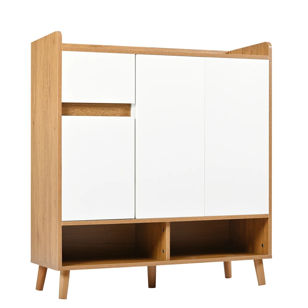 Closet Sideboard Shoe Wardrobe with Adjustable Folding Minimalist Design and Solid Wood Legs Organizer