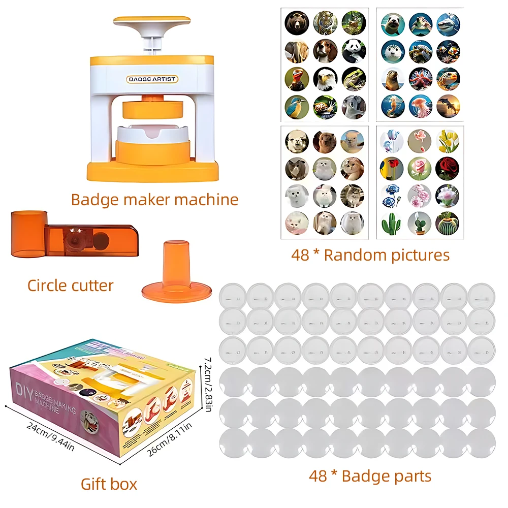 Badge Maker Kit Kids Girls Boys 55mm/2.16in DIY Pin Button Maker Press Machine Installation-Free Badge Punch Kit 98pcs