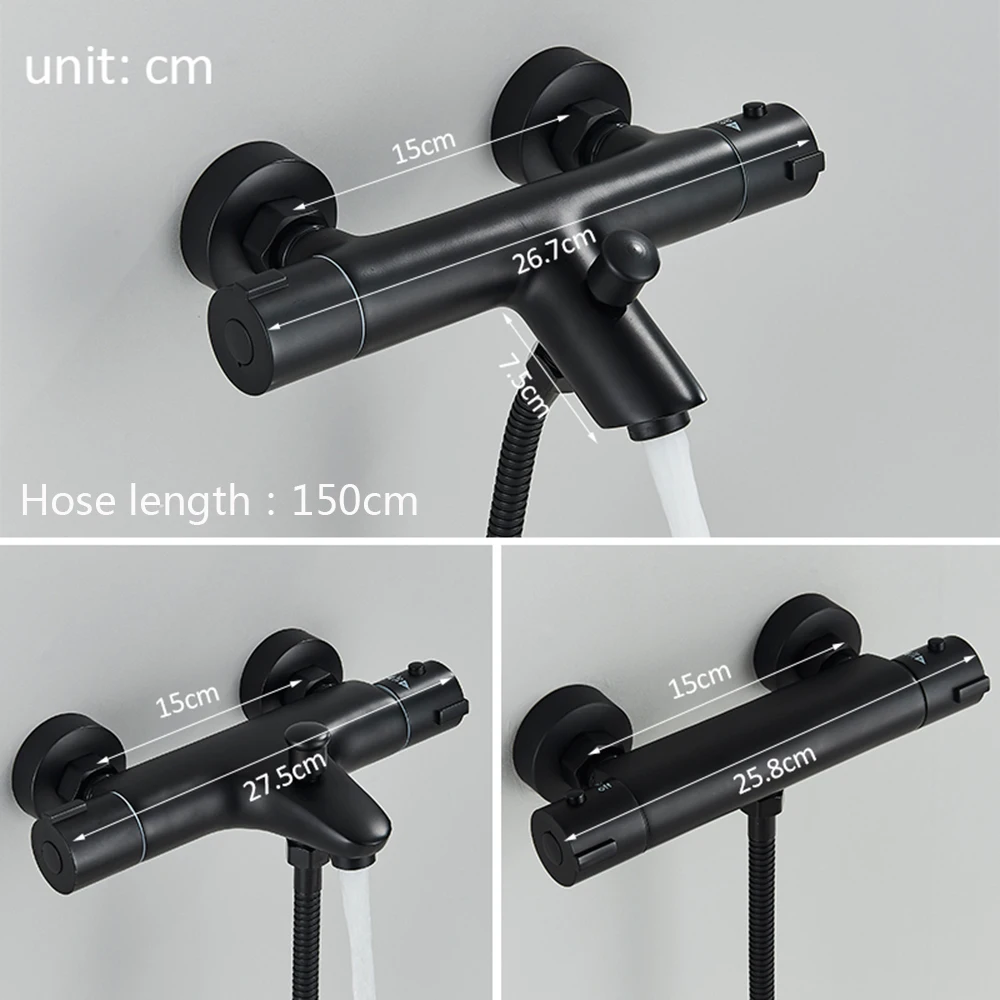 Senlesen Thermostatic Bathtub Faucet Matte Black Brass Wall Mounted Thermostatic Bathroom Shower Faucet Set  Para Shower System 5