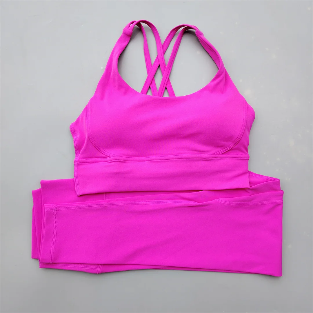 Sexy Yoga Clothes Gym Solid Color Sports Bra Women Leggings Crossed Back Sports Suit Fitness Clothes Soft Breathable Comfortable